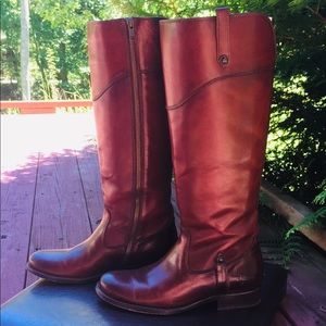 Frye Melissa Tab Tall Extended Calf in Redwood